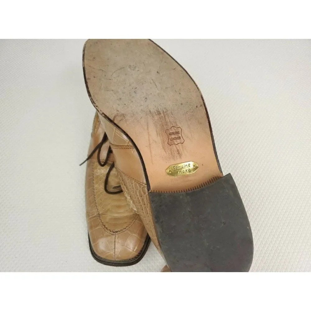 Vintage Stacy Adams Genuine Snakeskin Lace Up Men's Shoes Tan Size 9 Oxfords